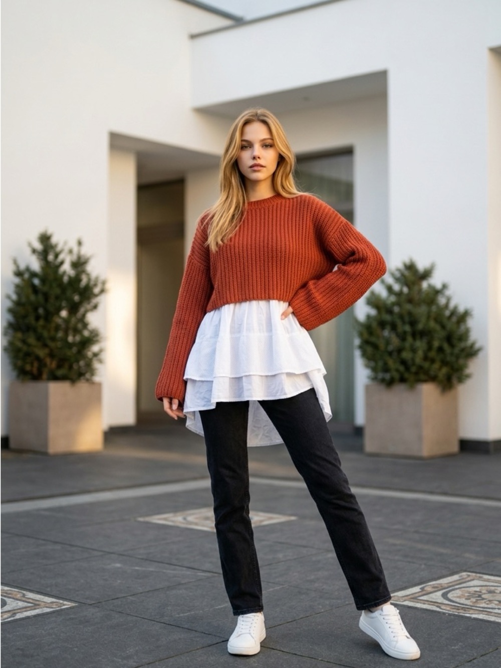 Brunello Cucinelli Rust Ribbed Knit Sweater